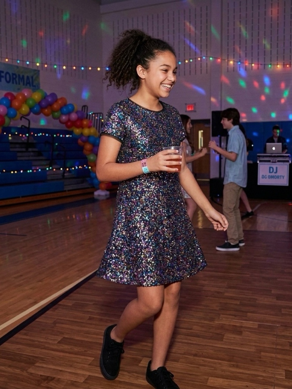 🔴 GAP Kids XL 12 Multi Rainbow Sequin Shift Dress Concert Eras Party Sparkle